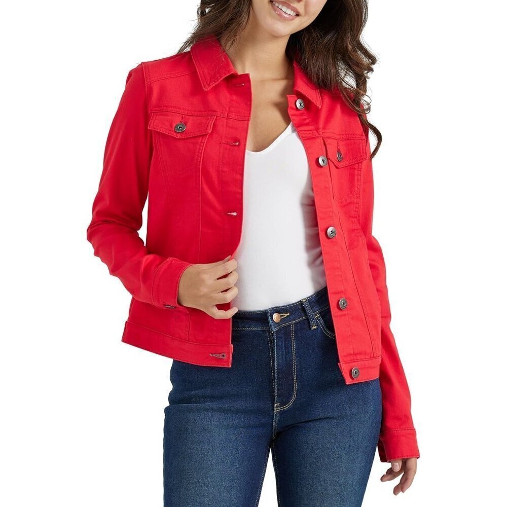 Brand New Women Red Cotton Wrangler Authentics Denim Jacket Stretch Casual Fit